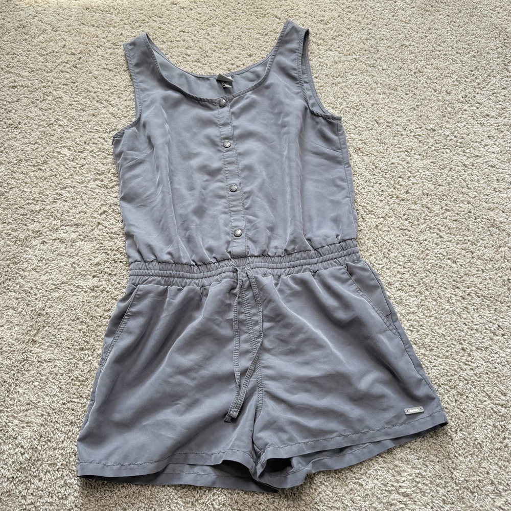 Bench Romper Womens Large Gray‎ Sleeveless Button Front Drawstring Waist Pockets